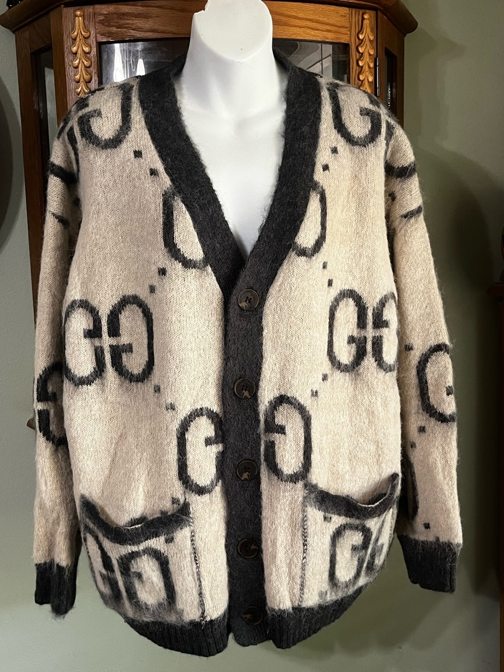 Gucci. Mohair Blend Reversible Gray Cardigan Sweater Large